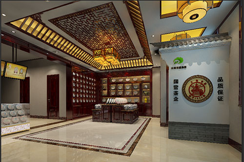 武汉古朴典雅的中式茶叶店大堂设计效果图