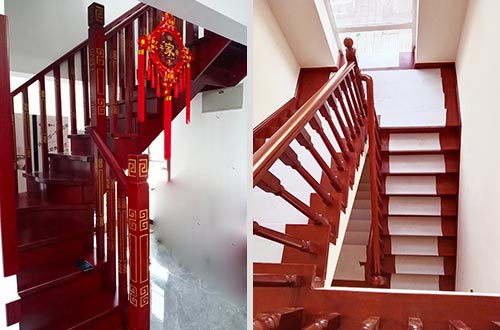 武汉自建别墅中式实木楼梯全屋定制设计效果图